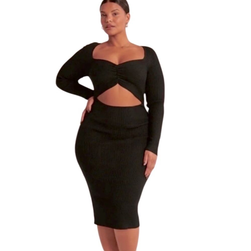 Abercrombie & Fitch Dress Black Ribbed Sweater Cut Out Bodycon Fit Size XXL NWT
